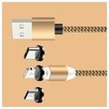 3-1:ssä LED-magneettikaapeli - Lightning, USB-C, MicroUSB - 1m - Kulta