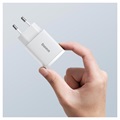 Baseus Compact Seinälaturi 20W - USB-C PD3.0, USB QC3.0 (Avoin pakkaus - Erinomainen) - Valkoinen