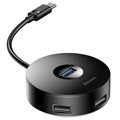 Baseus Round Box 4-port USB 3.0 -keskitin kanssa USB-C Kaapeli - Musta