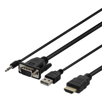 Deltaco VGA-HDMI-sovitinkaapeli äänellä - 1m - musta