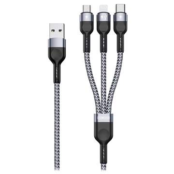 Duzzona A3 microUSB, Lightning, USB-C Kaapeli - 2.4A, 1.2m