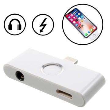 iPhone X Lightning & 3.5mm Audio Adapteri Kotipainikkeella - Hopea