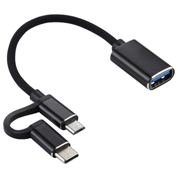 Nylon Punottu USB 3.0 - USB-C / MicroUSB OTG -kaapelisovitin