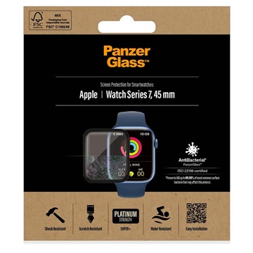 PanzerGlass AntiBacterial Apple Watch Series 9/8/7 Panssarilasi - 9H - 45mm - Musta