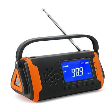 Aurinkoenergialla toimiva hätäradio ja taskulamppu, varavirtalähde - musta / oranssi