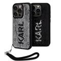 iPhone 15 Pro Karl Lagerfeld käänteinen paljetit suojakotelo - musta / hopea