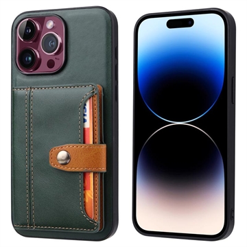 iPhone 15 Pro Max Retro Style Kotelo Lompakolla - Vihreä