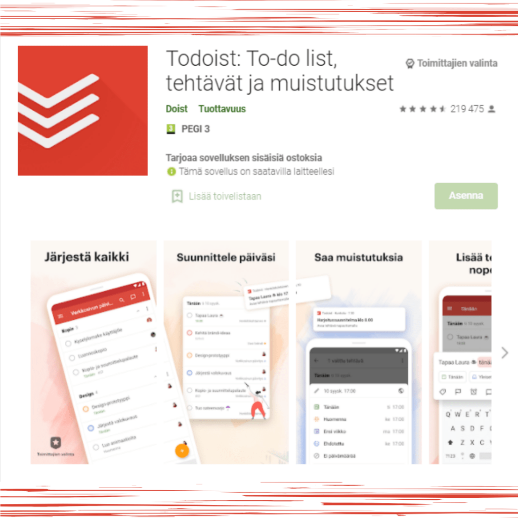 Todoisti: Tehtävälista, tehtävät ja muistutukset