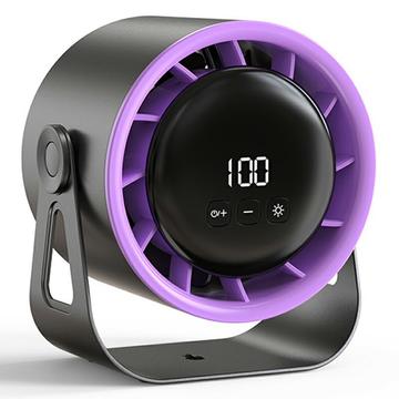100-nopeuksinen säädettävä pöytä- ja seinätuuletin digitaalisella näytöllä ja ympäristön valolla - musta / violetti