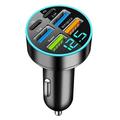 100W 6-porttinen nopea autolaturi PD/QC3.0 - 2x USB-C, 4x USB-A - musta