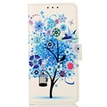 Glam Sarjan Xiaomi Redmi Note 11T Pro/12T Pro Lompakkokotelo - Kukkais Puu / Sininen