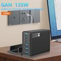 135W GaN pöytälaturi / 6-porttinen nopea latausasema - 3x USB-C, 3x USB-A - musta