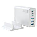135W GaN-pöytälaturi / 6-porttinen nopea latausasema - 3x USB-C, 3x USB-A - Valkoinen