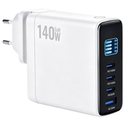 140W:n GaN-seinälaturi TFT-näytöllä - 3x USB-C, 1x USB-A - valkoinen