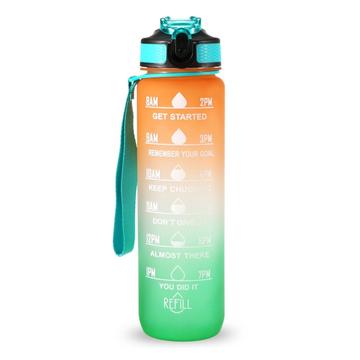 1L urheiluvesipullo, jossa on aikamerkintä Vesikannu vuototurvallinen juomakattila toimistoon koulun leirintäalueelle (BPA-vapaa) - oranssi / vihreä - oranssi / vihreä