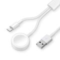 2-in-1 USB-A-latauskaapeli iPhone- ja Apple Watch -laitteille - 1m - valkoinen
