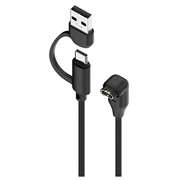2-in-1 USB-C/USB-A -punoskaapeli, kulmikas latauskaapeli Garmin-älykelloille - 1m