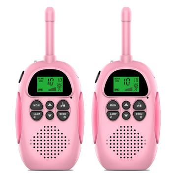 2Pcs DJ100 Lasten Walkie Talkie Lelut Lapset Interphone Mini Handheld Transceiver 3KM Range UHF-radio, jossa on kaulanauha - vaaleanpunainen + vaaleanpunainen