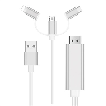 3-1:ssä HDMI-Kaapeli - Lightning, Type-C, MicroUSB