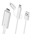 3-1:ssä HDMI-Kaapeli - Lightning, Type-C, MicroUSB