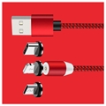 3-1:ssä LED-magneettikaapeli - Lightning, USB-C, MicroUSB - 1m - Punainen
