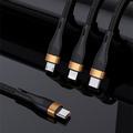 3-in-1 USB-C-latauskaapeli - Micro USB, USB-C ja Lightning - 1.2m - kultainen / musta