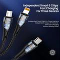 3-in-1 USB-C-latauskaapeli - Micro USB, USB-C ja Lightning - 1.2m - kultainen / musta