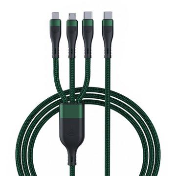 3-in-1 USB-C-latauskaapeli - Micro USB, USB-C ja Lightning - 1.2m - vihreä / musta