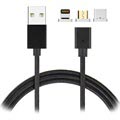 3-in-1 Magneettikaapeli - Lightning, MicroUSB, C-Tyypin - Musta