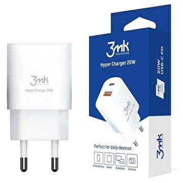 3MK HyperCharger 20W Pikalaturi - USB-C, USB-A - Valkoinen