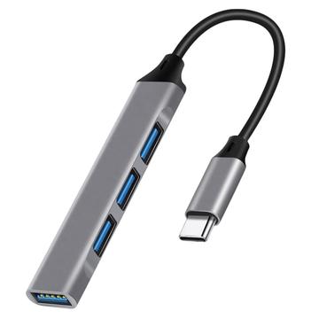 4-in-1 USB-C-keskitin, jossa 1x USB 3.0 + 3x USB 2.0 - harmaa