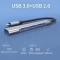 4-in-1 USB-C-keskitin, jossa 1x USB 3.0 + 3x USB 2.0 - harmaa