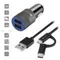 4smarts Hybrid Fast Car Charger Set - Charger & ComboCord Cable - 15.5W