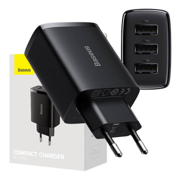 Baseus Compact-pikalaturi CCXJ020101, 3x USB, 17W - musta