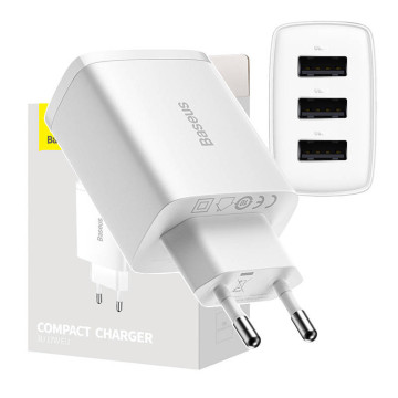 Baseus Compact-pikalaturi CCXJ020102, 3x USB, 17W - Valkoinen