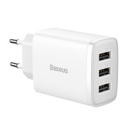 Baseus Compact-pikalaturi CCXJ020102, 3x USB, 17W - Valkoinen