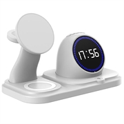 6-in-1 15W:n langaton laturi digitaalikellolla iPhonea, Apple Watchia ja AirPodsia varten - valkoinen