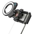 Apexel APL-ZM100FL26 Ammattikäyttöön tarkoitettu zoom-makro-objektiivi, jossa on 9-toiminen rengasvalo - 52mm/37mm kierre