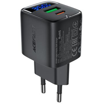 Acefast A116 GaN 35W kaksitieporttinen pikalaturi LED-tehonäytöllä - musta