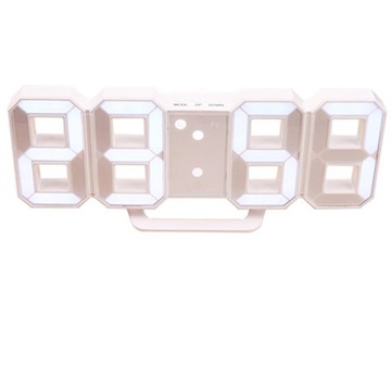 Säädettävä 3D LED-Valo Digitaalinen Elektroninen Kello - Valkoinen
