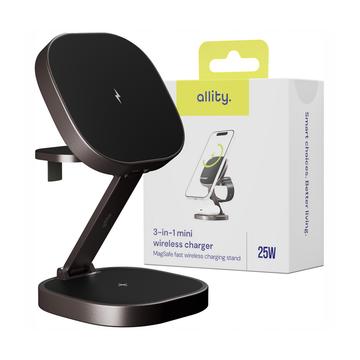Allity AWC-220-25WMS 3-in-1 langaton laturi 25W - MagSafe-yhteensopiva - grafiittipintainen