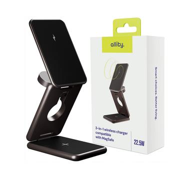 Allity AWC-230-225WMS 3-in-1 MagSafe-yhteensopiva langaton laturi 22.5W - grafiittipintainen