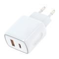 Amorus PD-pikalatausseinälaturi – 20 W USB-C, 18 W USB-A – valkoinen