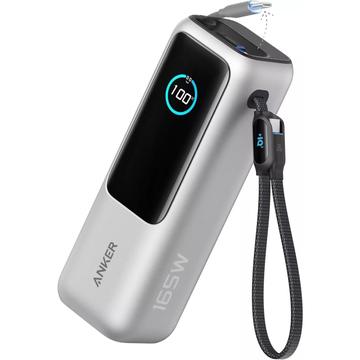 Anker 25000mAh Powerbank 165W / 2 integroitua USB-C-kaapelia - hopea