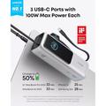 Anker 25000mAh Powerbank 165W / 2 integroitua USB-C-kaapelia - hopea