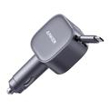 Anker Nano 75W -autolaturi, jossa on sisäänvedettävä USB-C-kaapeli ja USB-C-liitäntä - harmaa