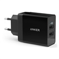 Anker PowerPort 2 Nopea Seinälaturi - 2 x USB, 24 W - Musta