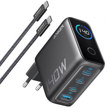 Anker Zolo 140W GaN pöytälaturi USB-C-kaapelilla - musta