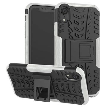 iPhone XR Anti-Slip Hybridikotelo Stand-Toiminnolla - Musta / Valkoinen