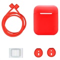 4-in-1 Apple AirPods / AirPods 2 Silikonilisävarustepaketti - Punainen